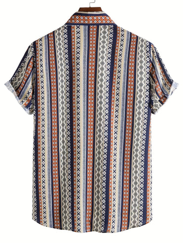 Summer Escape: Stylish Ethnic Stripe Men's Casual Shirt - Durable, Woven Comfort for Weekend & Resort Wear