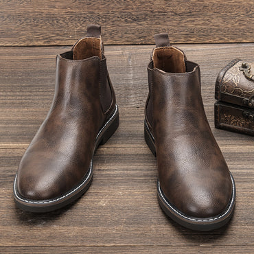 Men'S Chelsea Ankle Boots - Size 40-46, Brown Faux Cover with Black Elastic Band, Pointed Toe, TPR Sole, Ideal for Casual Wear and Vacation