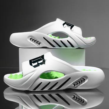 Men's Stree Style Letter Print Open Toe Breathable Acupressure Foot Massage Slippers, Comfy Non Slip Casual Soft Sole Slides, Men's Footwear