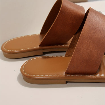 Women's Contrast Color Slide Sandals, Casual Slip On Flat Summer Shoes, Lightweight Beach Shoes