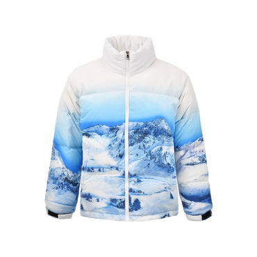 Mens Trendy Mountain Digital Print Stand Collar Jacket Thick Long Sleeves Jacket With Pocket Casual For Autumn Winter Outdoors