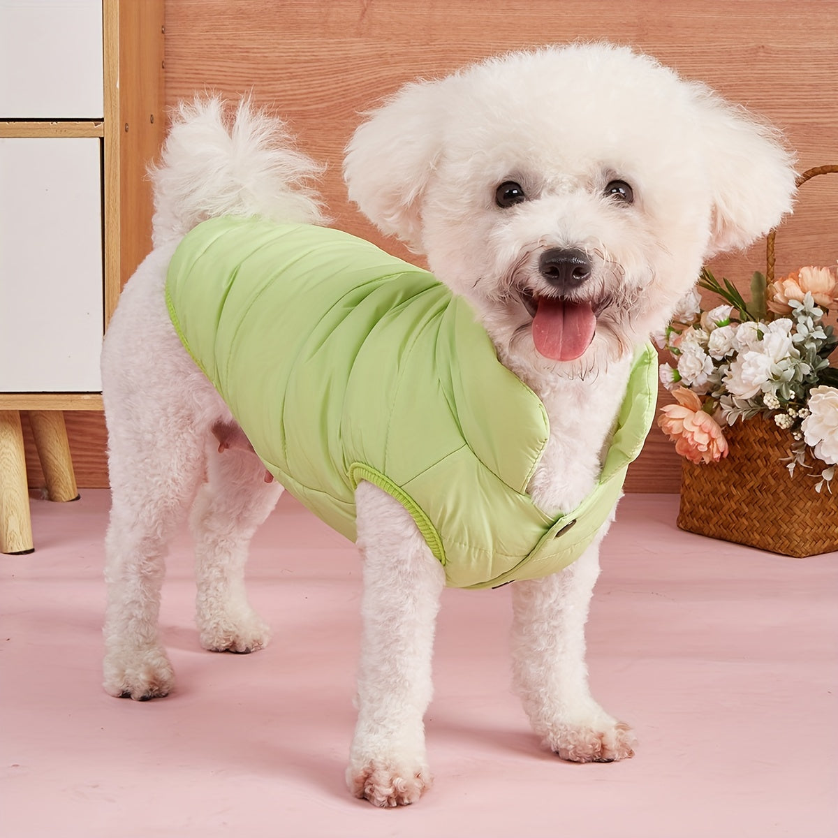 1pc Solid Color Dog Winter Warm Coat Thickened Padded Pet Jacket Soft Comfortable Dog Clothes For Cold Weather