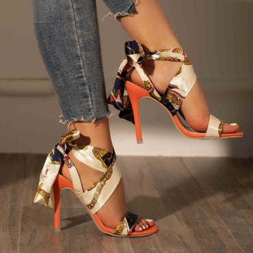 Chic Womens Stiletto Heel Sandals - Fashion-Forward Lace-Up, Adjustable Slingback, Dress Pumps for Versatile Styling