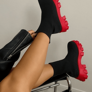 Women's Thick-soled Short Boots, Knitted Round Toe Shoes