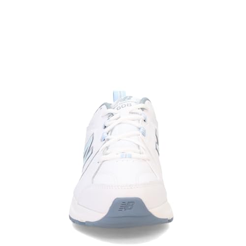 New Balance Women's 608 V5 Casual Comfort Cross Trainer, White/Light Blue, 8