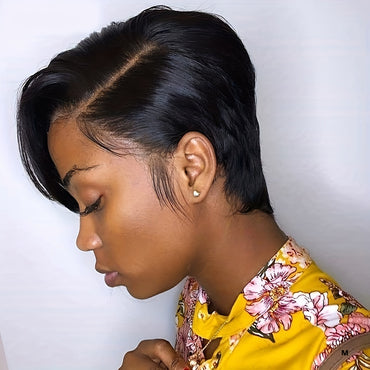 8 Chic Pixie Cut Human Hair Wig - Seamless 13x1 Transparent Lace Front - Natural Straight Bob - Easy-Part, Breathable - Perfect for Women Seeking A Stylish, Effortless Look