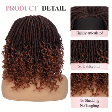Headband Wig Headband Dreadlock Curly Hair Synthetic Wig Locs Crochet Hair Dark Brown/ Black/ 99J Ginger Color Crochet Twist Braids Hair Wigs Afro Curly Synthetic Hair Braiding Wig African Hairstyle For Women