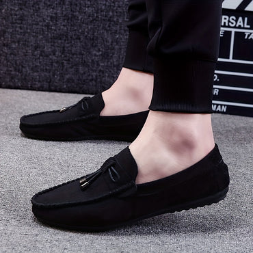 Men's Solid Color Slip On Tassel Loafer Shoes, Comfy Non Slip Casual Durable Rubber Sole Lightweight Walking Shoes, Men's Footwear