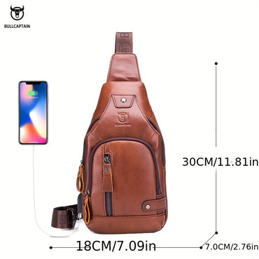 Fashion-Forward Men's Genuine Leather Bag: Adjustable, Spacious & Detailed for All Outings