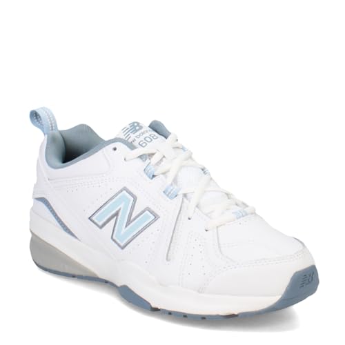New Balance Women's 608 V5 Casual Comfort Cross Trainer, White/Light Blue, 8
