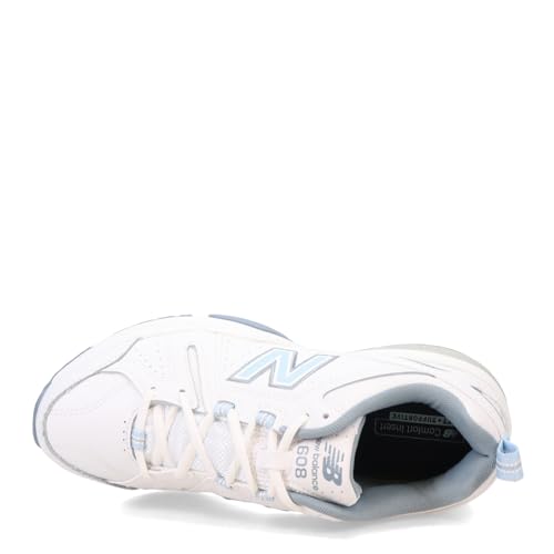 New Balance Women's 608 V5 Casual Comfort Cross Trainer, White/Light Blue, 8