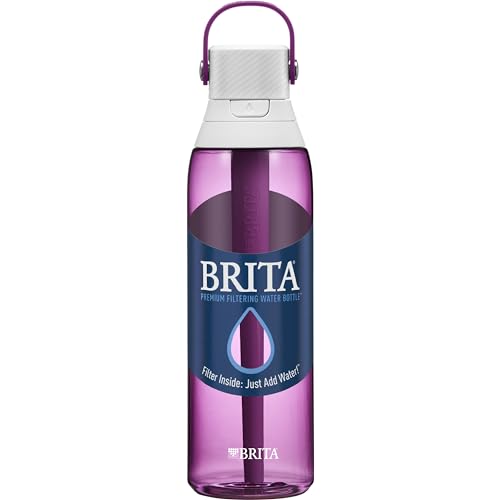 Brita Hard-Sided Plastic Premium Filtering Water Bottle, BPA-Free, Replaces 300 Plastic Water Bottles, Filter Lasts 2 Months or 40 Gallons, Includes 1 Filter, Kitchen Accessories, Orchid - 26 oz.