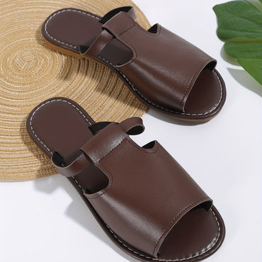 Women's Solid Color Slide Sandals, Casual Cutout Slip On Outdoor Shoes, Comfortable Faux Leather Shoes