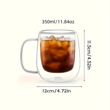 4pcs Set 350ml/11.84oz, With Lid And Spoon, Double-layer Glass Coffee Cup, Insulated Glass Coffee Cup, Set Of 4 Coffee Cups, Latte Coffee Cup, Americano, Cappuccino, Tea Bag, Transparent Glass