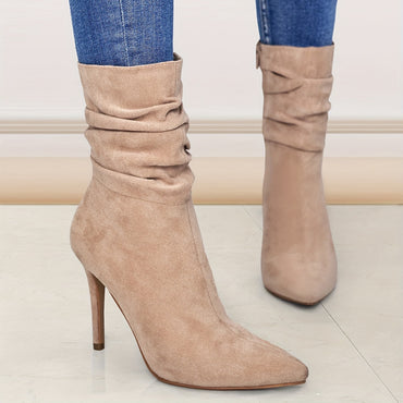 Women's Mid-Calf Boots, Plain Fashionable Boots with Zipper for Comfort and Casual Wear, Round Toe in the Middle of Calf