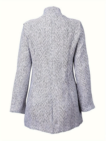 Solid Color Open Front Slim Coat, Casual Stand Neck Side Pockets Long Sleeve Coat For Winter & Fall, Women's Clothing