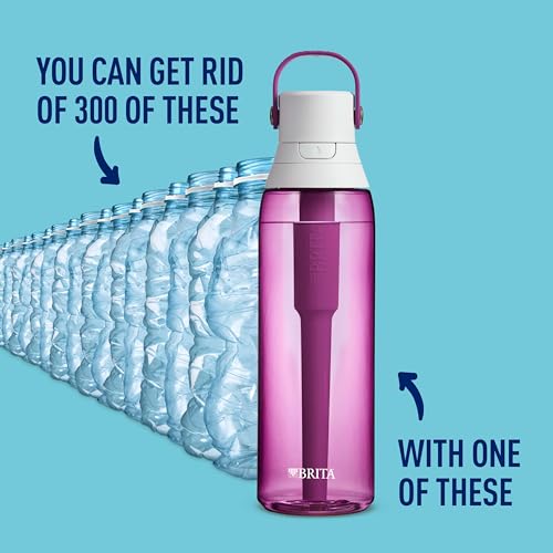 Brita Hard-Sided Plastic Premium Filtering Water Bottle, BPA-Free, Replaces 300 Plastic Water Bottles, Filter Lasts 2 Months or 40 Gallons, Includes 1 Filter, Kitchen Accessories, Orchid - 26 oz.