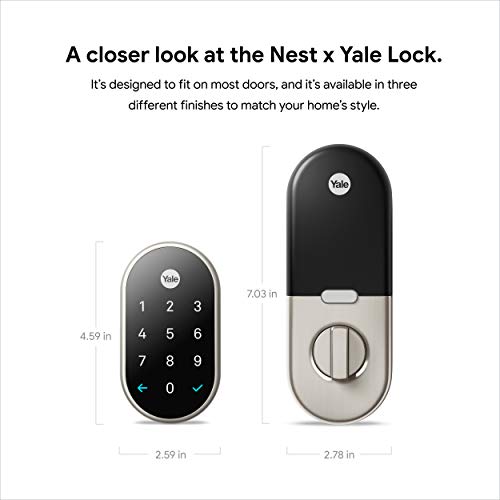 Google Nest x Yale Lock - Tamper-Proof Smart Lock for Keyless Entry - Keypad Deadbolt Lock for Front Door - Satin Nickel