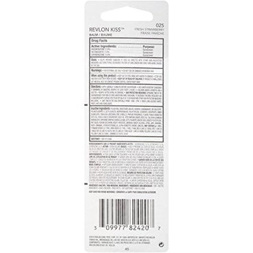 Revlon Lip Balm, Kiss Tinted Lip Balm, Face Makeup with Lasting Hydration, SPF 20, Infused with Natural Fruit Oils, 025 Fresh Strawberry, 0.09 Oz