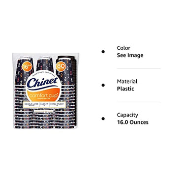 Chinet Comfort Plastic Cup 16 Ounce Insulated Cups & Lids, 80 Count