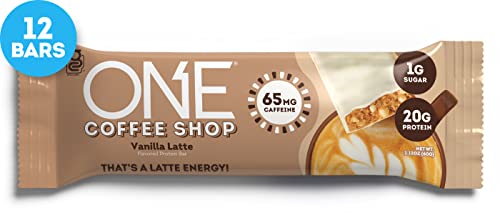 ONE Coffee Shop Protein Bars + Caffeine, Vanilla Latte, Gluten Free with 20g Protein and only1g Sugar, Guilt-Free Snacking for High Protein Diets, 2.12 oz (12 Count)
