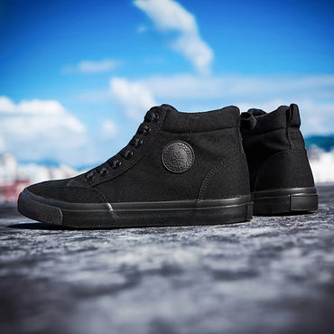 Comfy High-Top Canvas Sneakers - Soft, Breathable, Non-Slip, Durable Rubber Sole, Lace-Up Closure, Perfect for Walking, Casual Outings, and Everyday Wear - Men's Footwear