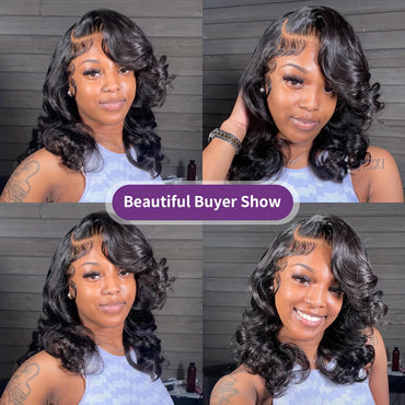 Short Bob Wig 13x4 HD Lace Frontal Wig Human Hair Brazilian Remy Transparent Lace Front Wig For Women Loose Body Wave Pre Plucked Closure Wigs 180% Density 10 12 14 16 Inch