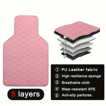 4pcs Car Floor Mats Waterproof PU Leather Universal Car Mats, Simple Design for Men And Women Car Interior Accessories