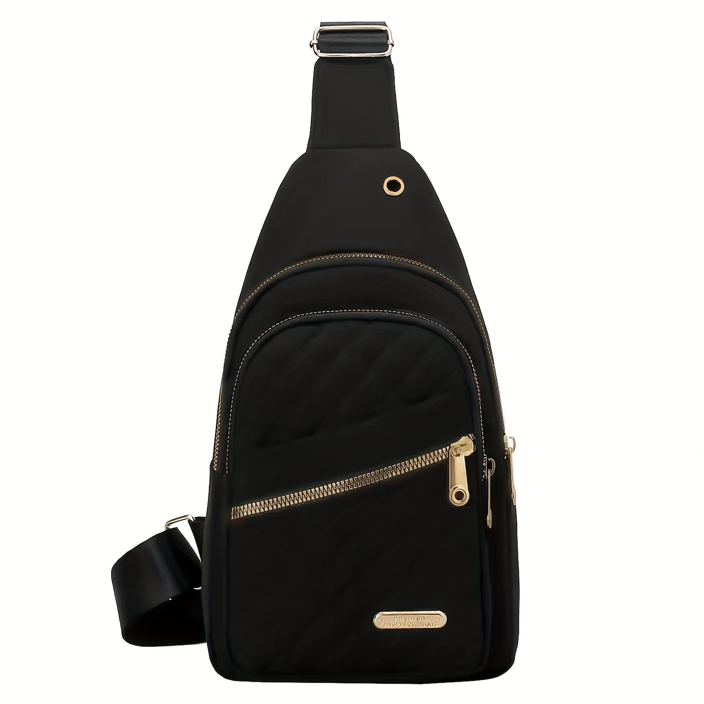Large Capacity Chest Bag for Women - Adjustable Embroidered Crossbody Bag with Zipper Closure, Polyester Lining, Foldable, and Random Printing - Urban Solid Color Nylon Bag with Comfortable Strap