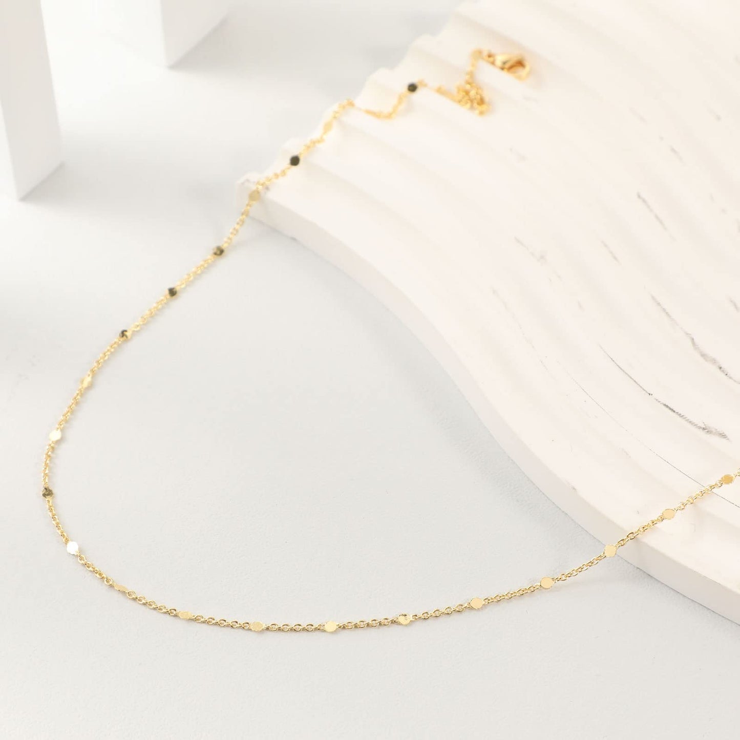 BERISO 14K Gold Plated Dainty Sparkle Dot Chain Necklace Shining Dot Sequins Necklace Simple Necklace with Adjustable Extension Chain Good Gift for Women Girls Mom Girlfriend