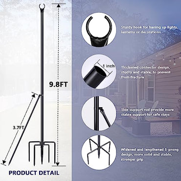 XDW-GIFTS String Light Pole - Steel Poles for Outdoor String Lights Hanging, Garden, Backyard, Patio Lighting Stand for Parties, Christmas, Wedding, 2 Pack