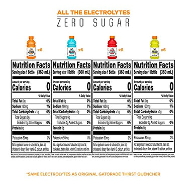 Gatorade Zero Sugar Thirst Quencher, Glacier Cherry Variety Pack, 12 Fl Oz (Pack of 24)