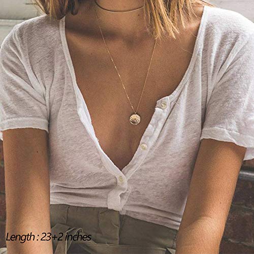 Dainty Layering Pearls Necklace Bar Necklace Hammered Disc Pendant Necklace Simple Layering Necklace Gold Plated Choker for Women