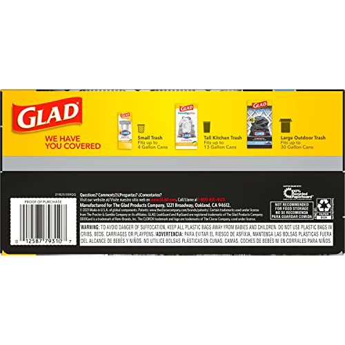 Glad Trash Bags, Large Drawstring Garbage Bags ForceFlex with Clorox, 30 Gallon, Mountain Air, 25 Count