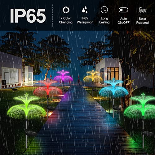 Weepong Solar Garden Lights 3 Pack New Upgraded Solar Outdoor Lights Waterproof 7 Color Changing Double Jellyfish and Star Solar Flower Lights for Christmas Outdoor Yard Garden Decor,Gifts for Women