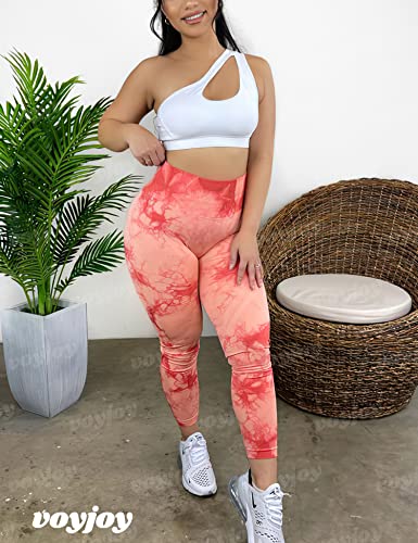 VOYJOY Tie Dye Seamless Leggings for Women High Waist Yoga Pants, Scrunch Butt Lifting Elastic Tights Orange Red