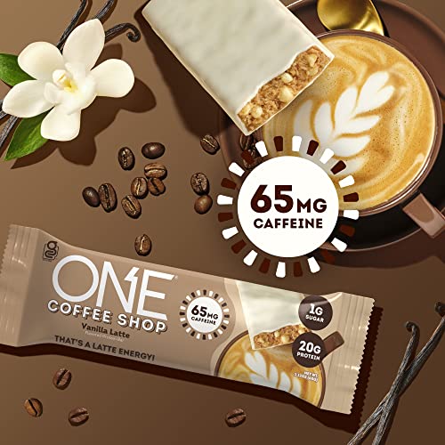 ONE Coffee Shop Protein Bars + Caffeine, Vanilla Latte, Gluten Free with 20g Protein and only1g Sugar, Guilt-Free Snacking for High Protein Diets, 2.12 oz (12 Count)