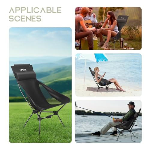 ZIMFEM Camping Chairs, Portable Camping Chair with Headrest and Storage Bag, Lightweight Foldable Chair for Outside Camping, Hiking, Travel, Beach and Sports