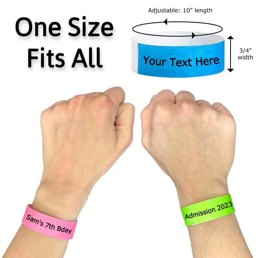 WristCo Custom Printed Wristbands - Select a Color, Quantity & Personalize Any Text to Wrist Band ID Bracelets for Events Concert Party Festival Security Admission VIP
