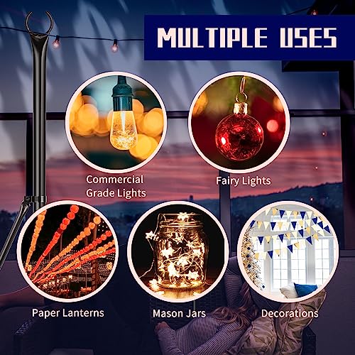 XDW-GIFTS String Light Pole - Steel Poles for Outdoor String Lights Hanging, Garden, Backyard, Patio Lighting Stand for Parties, Christmas, Wedding, 2 Pack