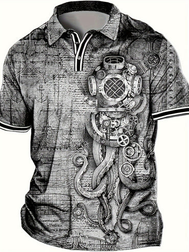 Men's Casual Shirt with Unique Octopus Print - Breathable Polyester, Perfect for Golf & Outdoor Activities