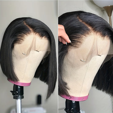 Glowing Short Bob Human Hair Wig - Super Dense 180% Volume with Seamless 13x4 Lace Front, Flawless Natural Hairline & Cute Baby Hair - Realistic and Irresistible