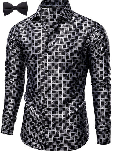 Elegant Men's Dress Shirt with Geometric Pattern - Long Sleeve, Classic Button-Up, Perfect for Weddings & Formal Events