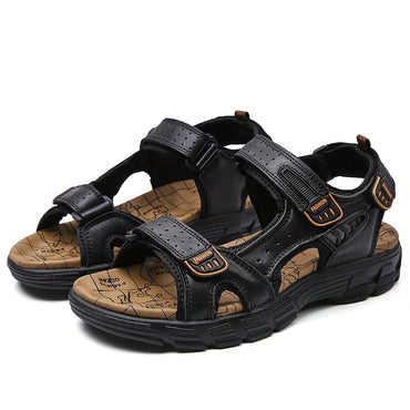 Men's Sandals for Men - Genuine Leather Summer Sandals with Closure, Thick Sole, Open Toe, High Quality, Lightweight & Breathable for Beach, Hiking, and Casual Wear - Casual Outdoor Shoes with Rubber Sole and Cow Leather Uppe