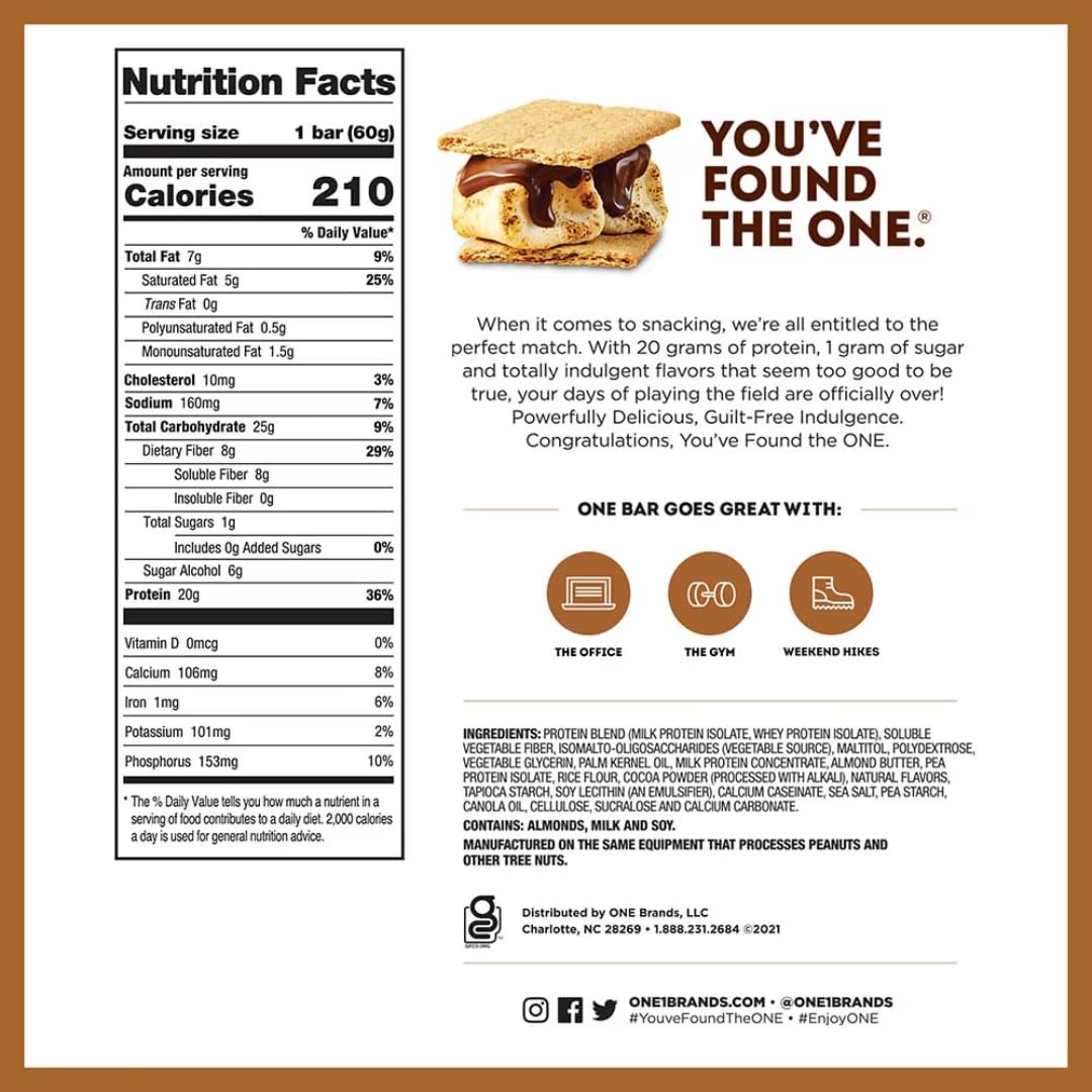 ONE bar, Protein Bars, 3 Flavor Variety Pack, Gluten Free 20g Protein and Only 1g Sugar, 2.12 oz Bars (Pack of 12)
