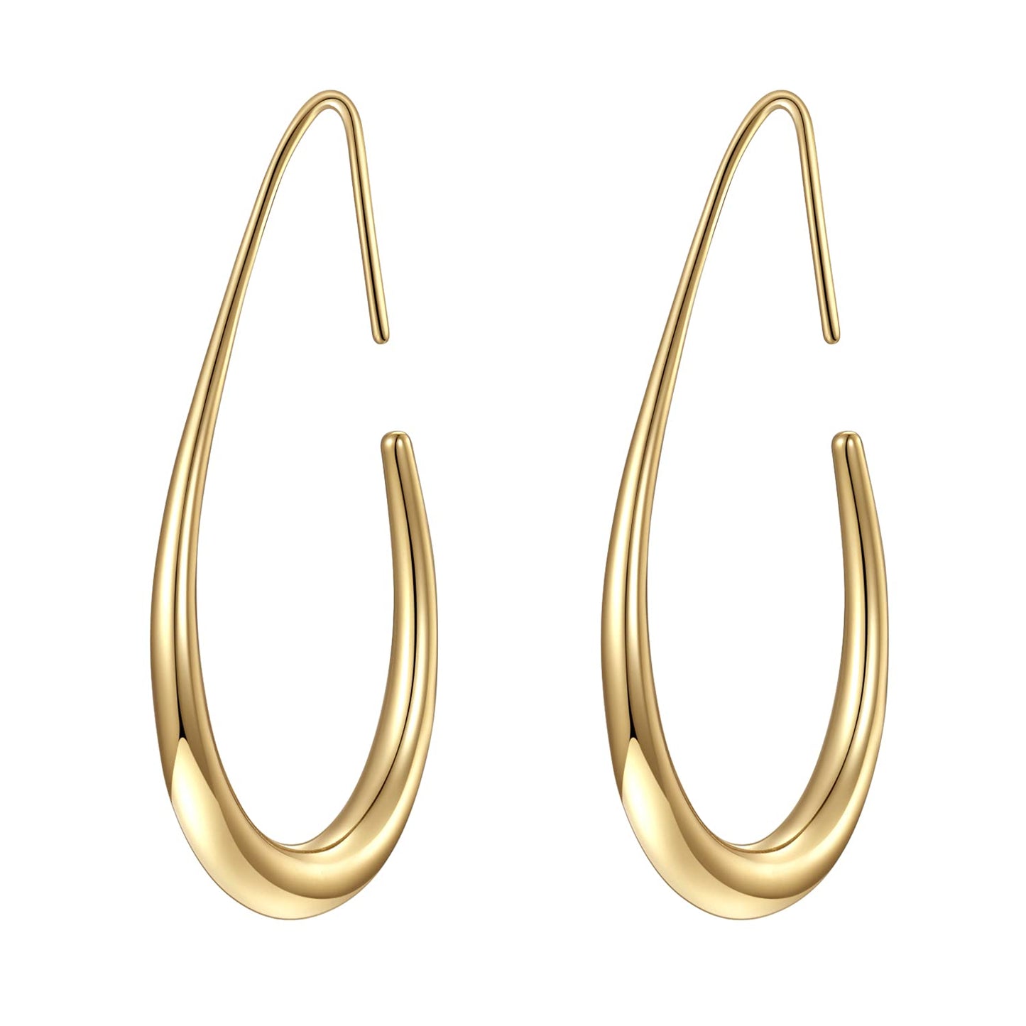 Lightweight Teardrop Hoop Earrings for Women - 14k Gold/White Gold Plated Large Oval Pull Through Hoop Earrings High Polished Statement Jewelry Gift for Women Teen Girls