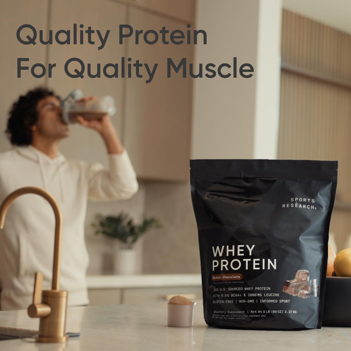 Sports Research Whey Protein - Sports Nutrition Whey Isolate Protein Powder for Lean Muscle Building & Workout Recovery - 5 lb Bag Bulk Protein Powder 25g per Serving - Dutch Chocolate, 60 Servings