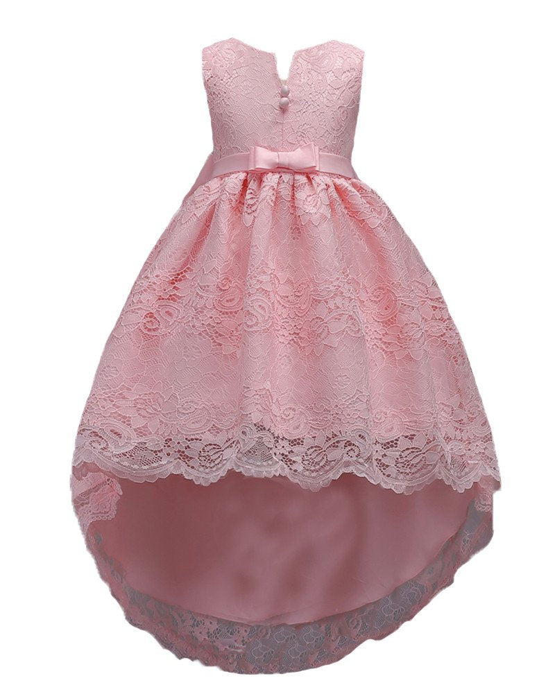 Formal Crystal Dresses Size 9 8 Vintage Satin High Low Girl Summer Sleeveless V Neck Flower Girl Dress Appliques Elegant Pleated A Line Clothes Lace Prom Party Mesh (LPink, 140)