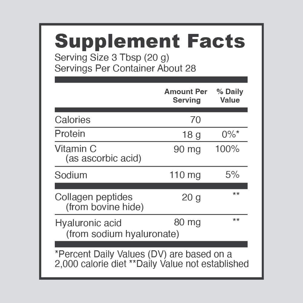 Vital Proteins Collagen Peptides Powder with Hyaluronic Acid and Vitamin C, Unflavored, 24 oz