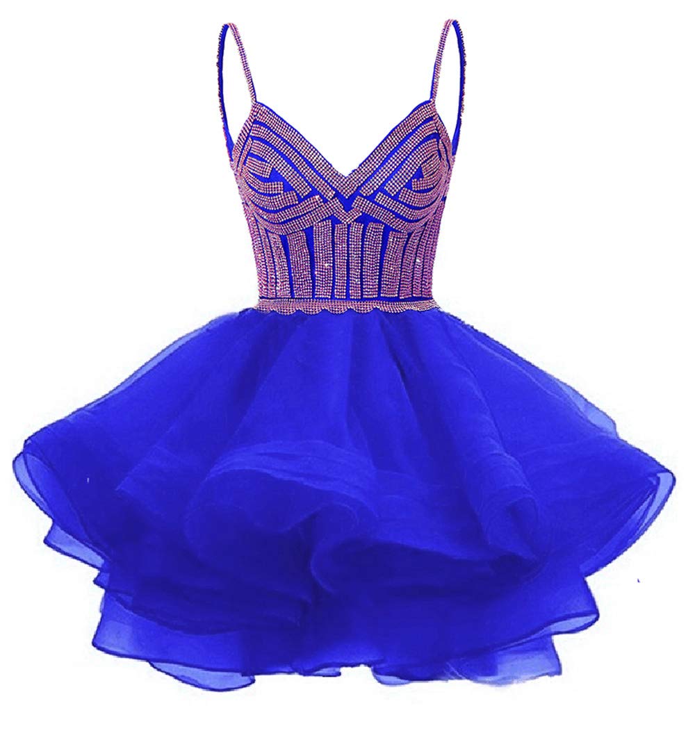 Chupeng Women's Organza Homecoming Dress Short for Junior Crystal Beaded Prom Party Gowns rb 8 RoyalBlue